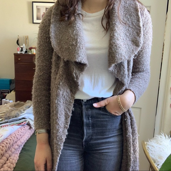 Joie Brown Wool Fuzzy Open Collar Cardigan - Picture 2 of 9